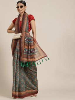 Silk Land - Blue Kalamkari Digital Printed Saree with Unstitched Blouse