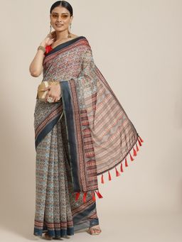Silk Land - Multi-Color Kalamkari Digital Printed Saree with Unstitched Blouse