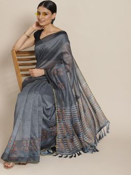 Silk Land - Black Kalamkari Digital Printed Saree with Unstitched Blouse