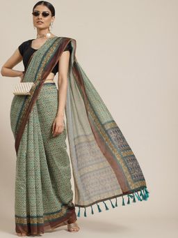 Silk Land - Green Kalamkari Digital Printed Saree with Unstitched Blouse