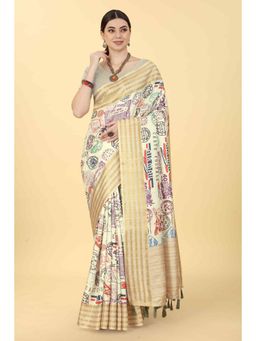 Silk Land - Beige Digital Print Saree with Unstitched Blouse