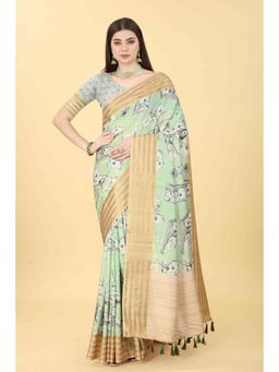 Silk Land - Green Digital Print Saree with Unstitched Blouse