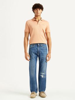 Levi's - Men's 505 Blue Solid/Plain Mid Waist Jeans