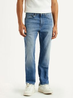 Levi's - Men's 505 Blue Solid/Plain Mid Waist Jeans