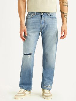 Levi's - Men's 555 Blue Solid/Plain Mid Waist Jeans