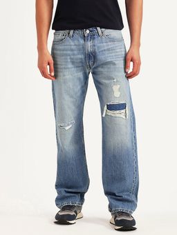Levi's - Men's 555 Blue Solid/Plain Mid Waist Jeans
