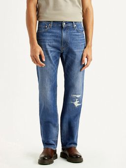 Levi's - Men's 555 Blue Solid/Plain Mid Waist Jeans