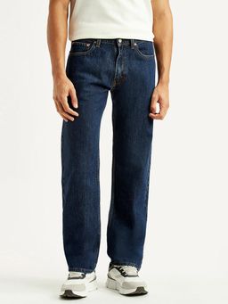 Levi's - Men's 555 Navy Blue Solid/Plain Mid Waist Jeans