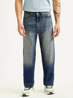 Levi's - Men's 568 Blue Solid/Plain Mid Waist Jeans