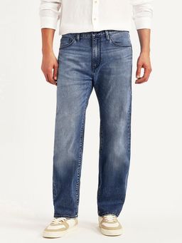 Levi's - Men's 505 Blue Solid/Plain Mid Waist Jeans
