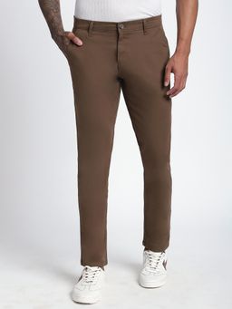 R&B - Brown Solid/Plain Mid Waist Trouser