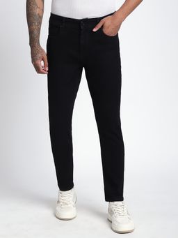 R&B - Black Solid/Plain Mid Waist Jeans