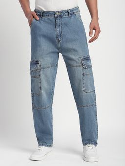R&B - Blue Solid/Plain Mid Waist Jeans