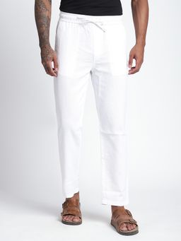R&B - White Solid/Plain Mid Waist Trouser