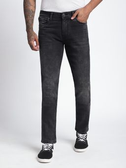 R&B - Black Solid/Plain Mid Waist Jeans