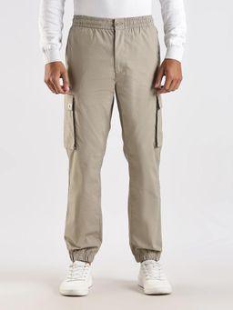 Calvin Klein - Beige Solid/Plain Mid Waist Jogers