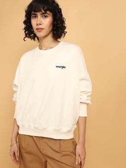 Wrangler - Women Solid White Relaxed Fit Sweatshirt