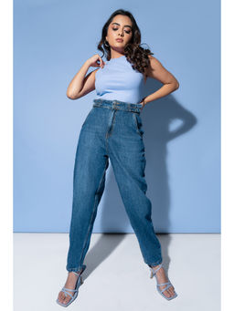 FREAKINS - Blue Adjustable Baggy Jeans in Vintage
