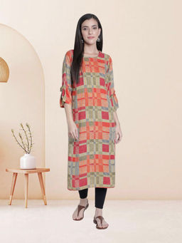 Fabclub - Multi-Color Rayon Round Neck Printed Geometric Kurta