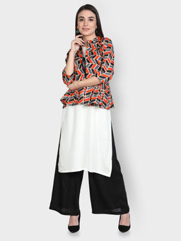 Fabclub - Grey Blended Mandarin Neck Printed Geometric Kurta with Jacket