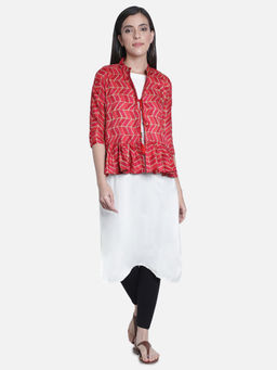 Fabclub - Pink Blended Mandarin Neck Printed Geometric Kurta with Jacket