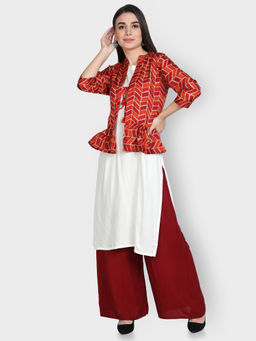 Fabclub - Red Blended Mandarin Neck Printed Geometric Kurta with Jacket