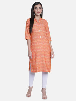Fabclub - Coral Blended Mandarin Neck Printed Kurta