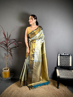 Elora - Green Silk Zari Woven Handloom Saree with Unstitched Blouse