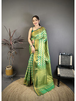 Elora - Green Silk Leheriya Woven Handloom Saree with Unstitched Blouse