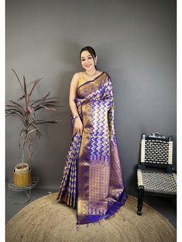 Elora - Blue Silk Leheriya Woven Handloom Saree with Unstitched Blouse