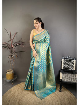 Elora - Turquoise Silk Leheriya Woven Handloom Saree with Unstitched Blouse