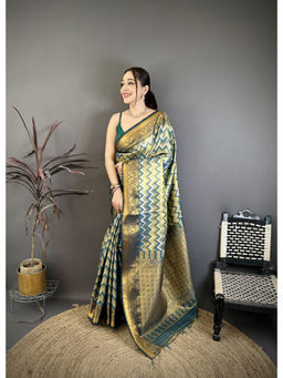 Elora - Green Silk Leheriya Woven Handloom Saree with Unstitched Blouse