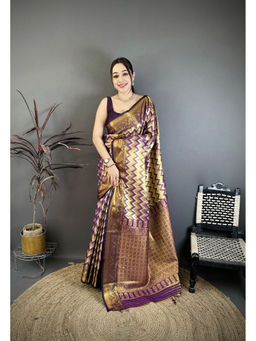 Elora - Purple Silk Leheriya Woven Handloom Saree with Unstitched Blouse