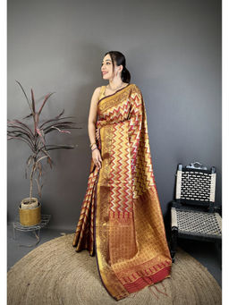 Elora - Maroon Silk Leheriya Woven Handloom Saree with Unstitched Blouse