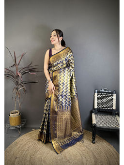 Elora - Navy Blue Silk Leheriya Woven Handloom Saree with Unstitched Blouse