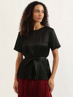 United Colors of Benetton - Black Round Neck Solid Top with Belt (Set of 2)