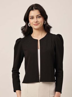 Style Quotient - Women Solid Texture Black Regular Fit Open Front Shrug