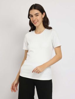 FableStreet - White Stretchable Half Sleeves T-Shirt