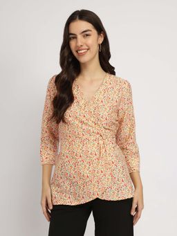 FableStreet - Yellow Wrap Pleated Top