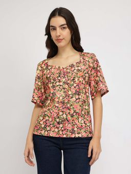 FableStreet - Multicolour Floral Sweetheart Neck Top