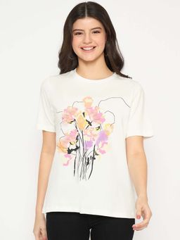 Madame - Printed White Cotton T-Shirt
