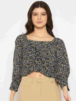 Madame - All Over Print Black Crop Top