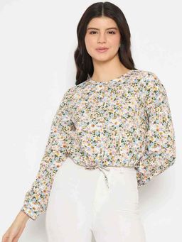 Madame - All Over Print Full Sleeve Multicolour Crop Top