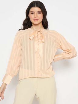 Madame - Neck Tie Striped Peach Shirt