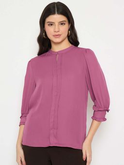 Madame - Keyhole Neck Puff Sleeve Mauve Top