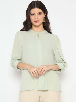 Madame - Keyhole Neck Puff Sleeve Mint Green Top