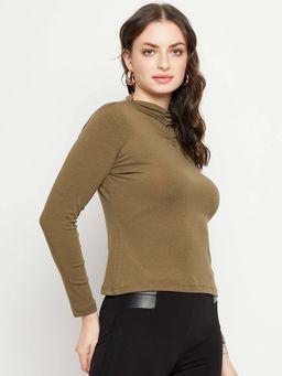 Madame - Green High Neck Long Sleeves Top