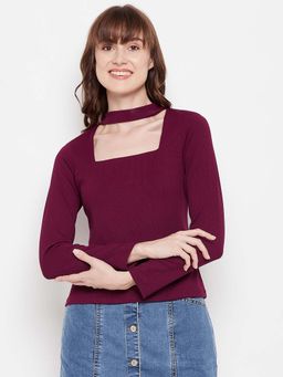 Madame - Woman Square Neck Wine Top