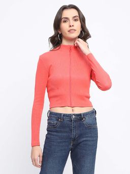 Madame - High Neck Cotton Orange Crop Top