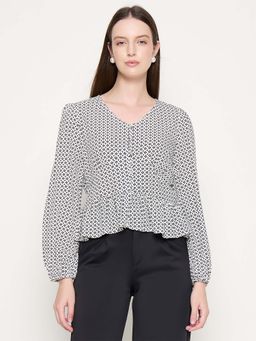 Madame - All Over Print Black Peplum Top